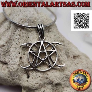 Colgante de plata, pentáculo wicca (símbolo de la luna triple diosa) (grande)