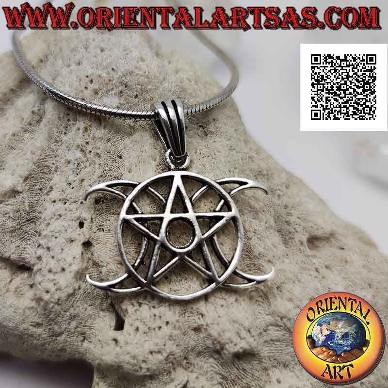Pendentif en argent, pentacle wicca (symbole triple déesse lune) (grand)