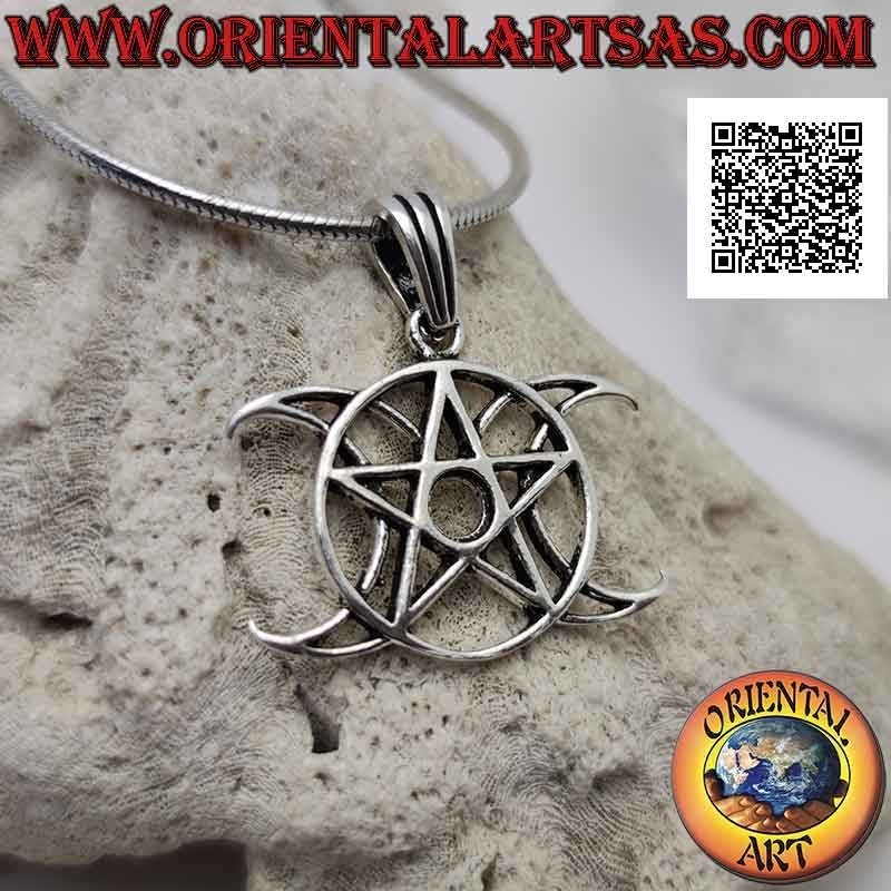 Pendentif en argent, pentacle wicca (symbole triple déesse lune) (grand)