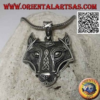 Silber Wolfskopf Anhänger mit keltischem Knoten