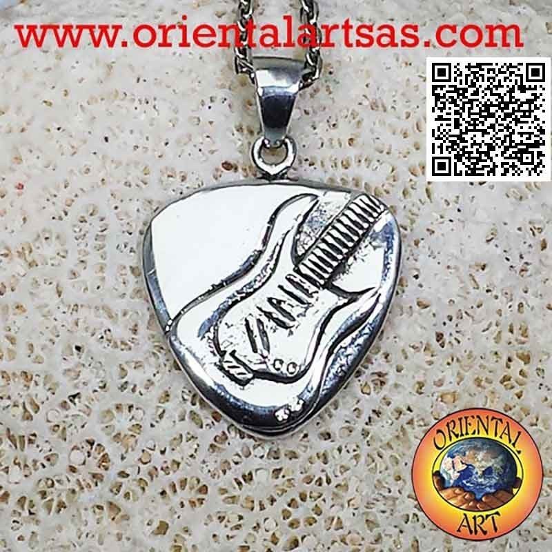 Pendentif médiator en argent avec guitare électrique