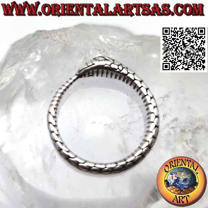 Anillo de plata, serpiente Ouroboros tridimensional grabada