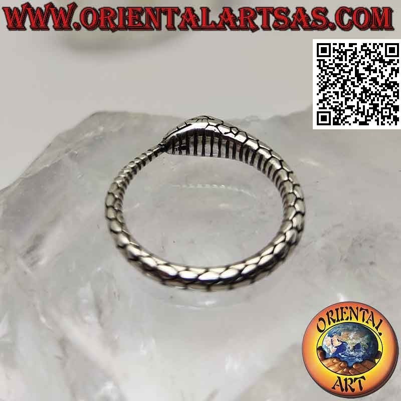 Anillo de plata, serpiente Ouroboros tridimensional grabada