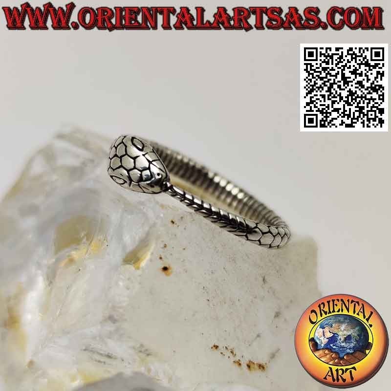 Anello in argento, serpente Ouroboros tridimensionale inciso