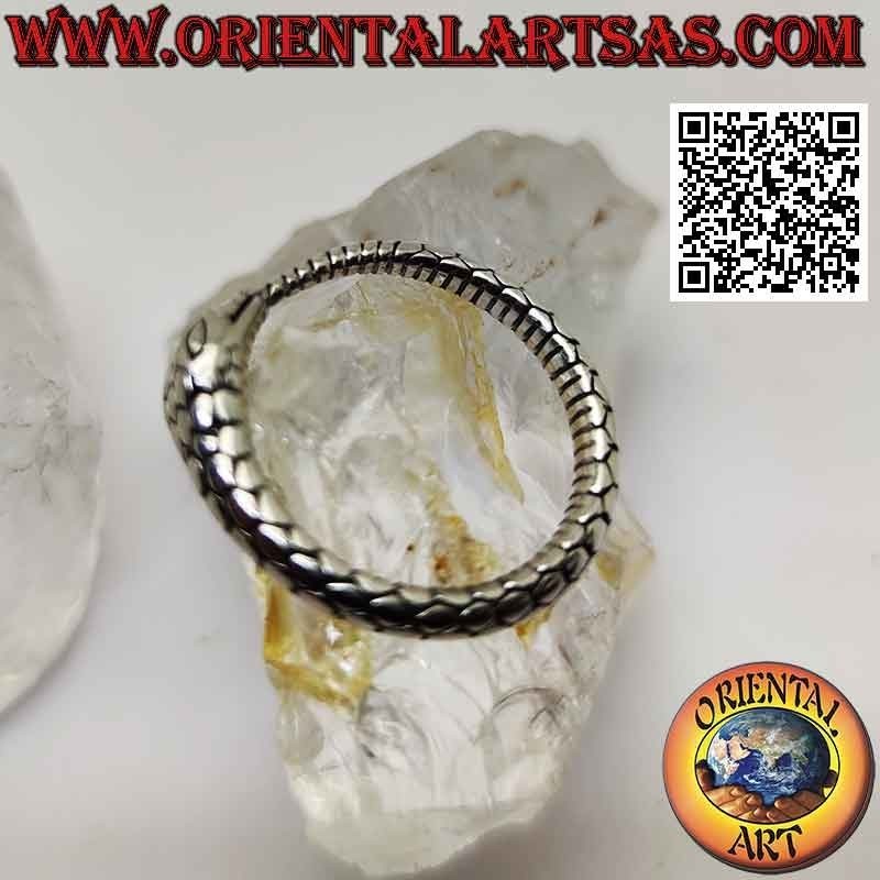 Silver ring, engraved three-dimensional Ouroboros snake