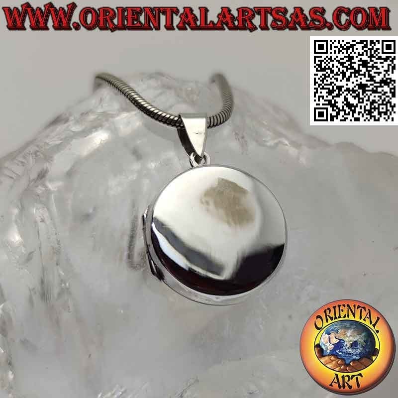 Pendentif cadre photo en argent lisse rond plat (22 mm.)