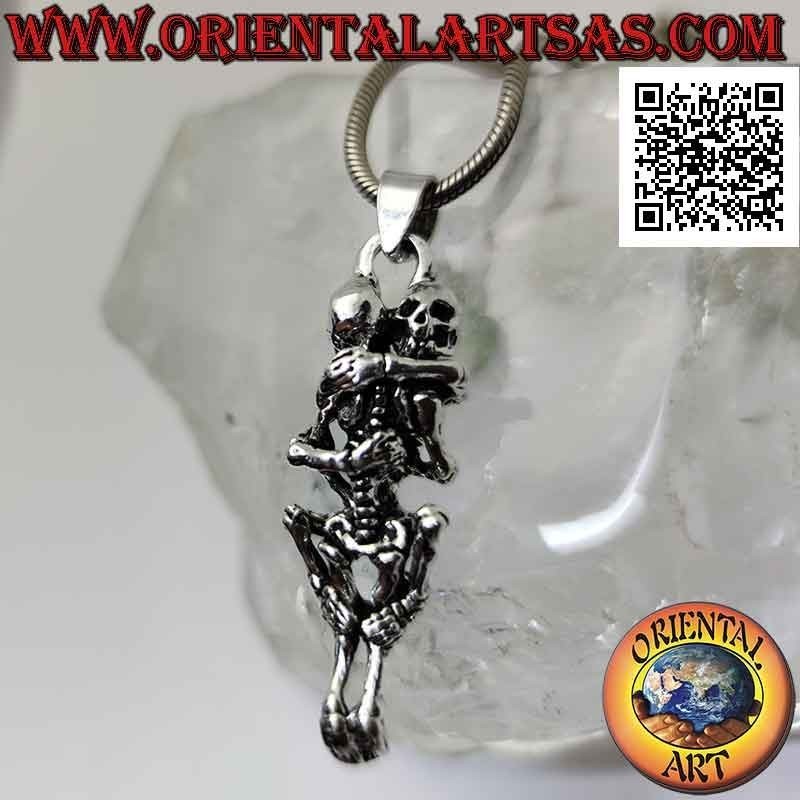 Silver pendant, pair of skeletons having sex