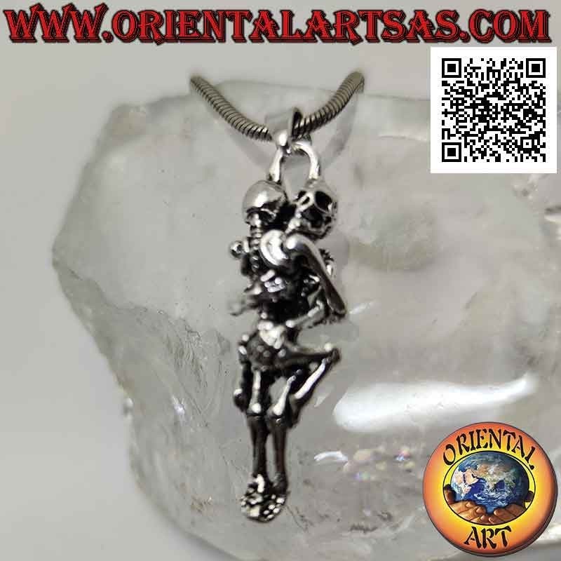 Silver pendant, pair of skeletons having sex