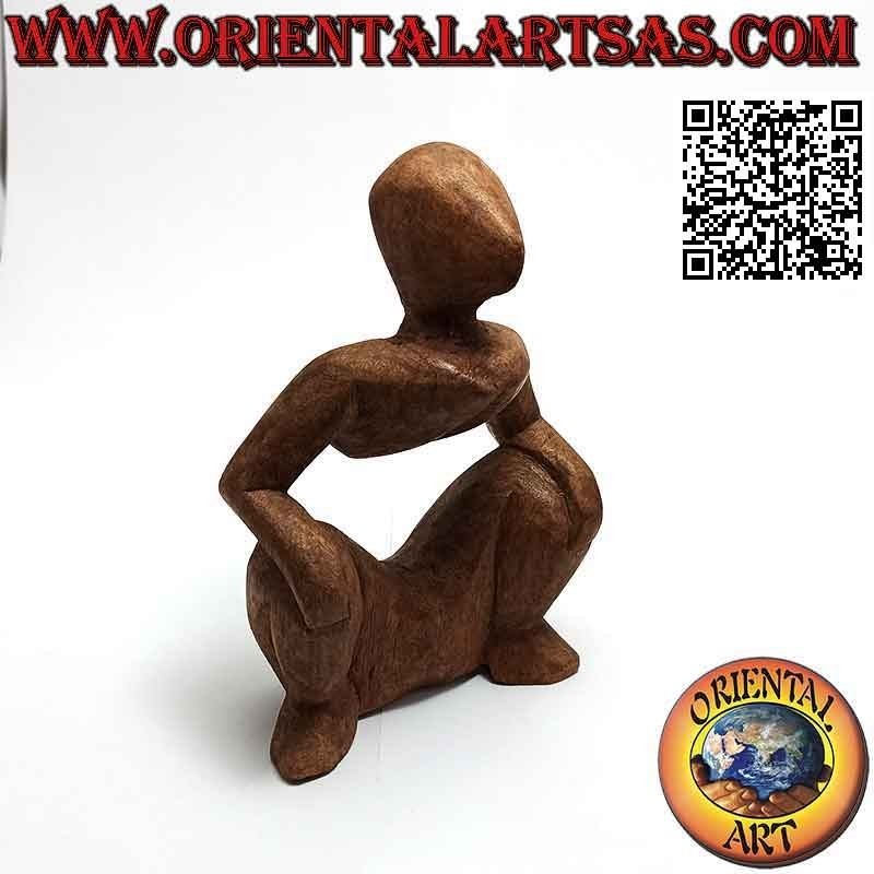 Scultura "squat" in stile abstract in legno di suar, 16 cm