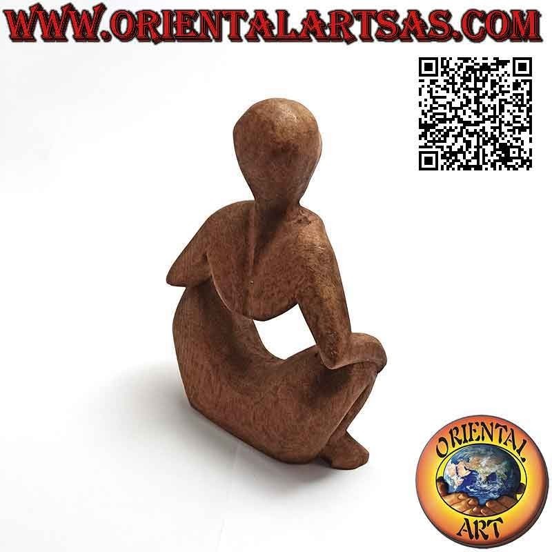 Sculpture "accroupie" de style abstrait en bois de suar, 16 cm