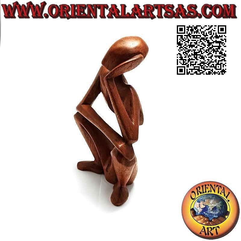 Sculpture "le penseur accroupi" de style abstrait en bois de suar, 15 cm