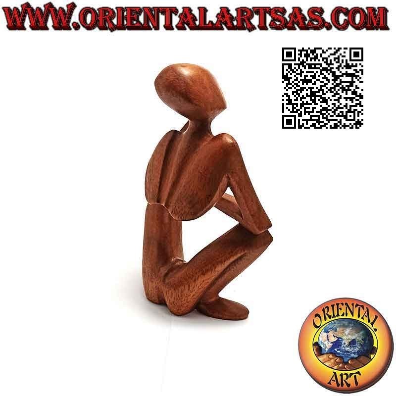 Escultura "el pensador en cuclillas" de estilo abstracto en madera de suar, 15 cm