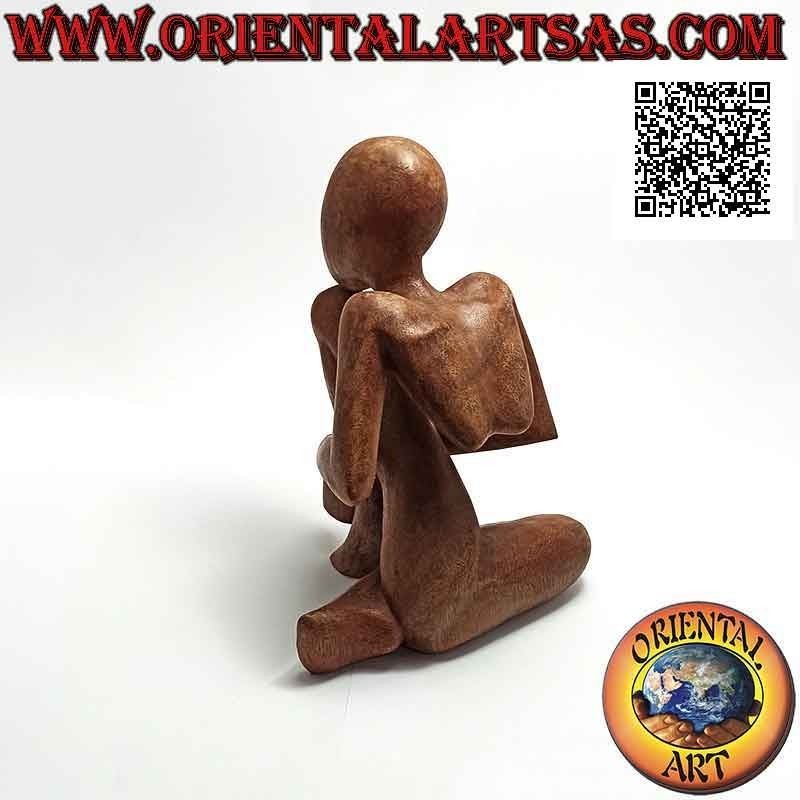 Skulptur "Der Denker auf den Knien" im abstrakten Stil aus Suarholz, 20 cm