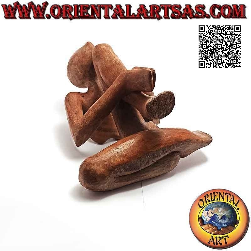 Sculpture "le penseur à genoux" de style abstrait en bois de suar, 20 cm