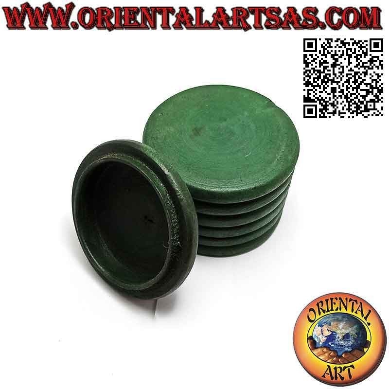 Joyero redondo en madera de caoba con alpaca o placa de plata (verde)