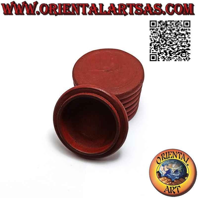 Scatola portagioie tonda in legno di mogano con piastra di alpacca o argentone (rosso)