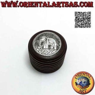 Round jewelry box in mahogany wood with nickel silver or silver plate (natural)