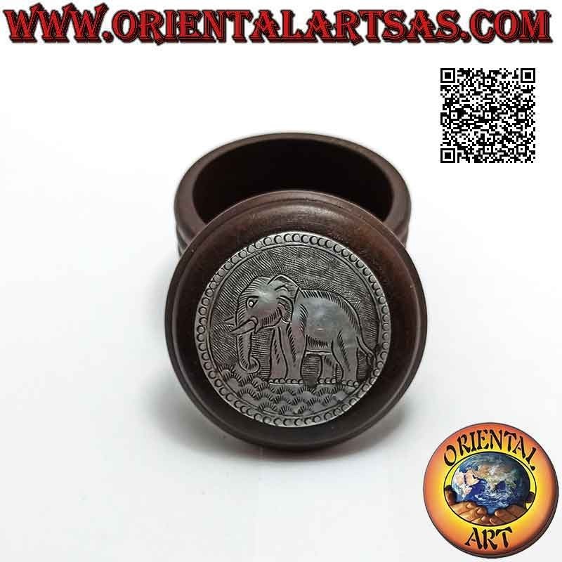 Round jewelry box in mahogany wood with nickel silver or silver plate (natural)