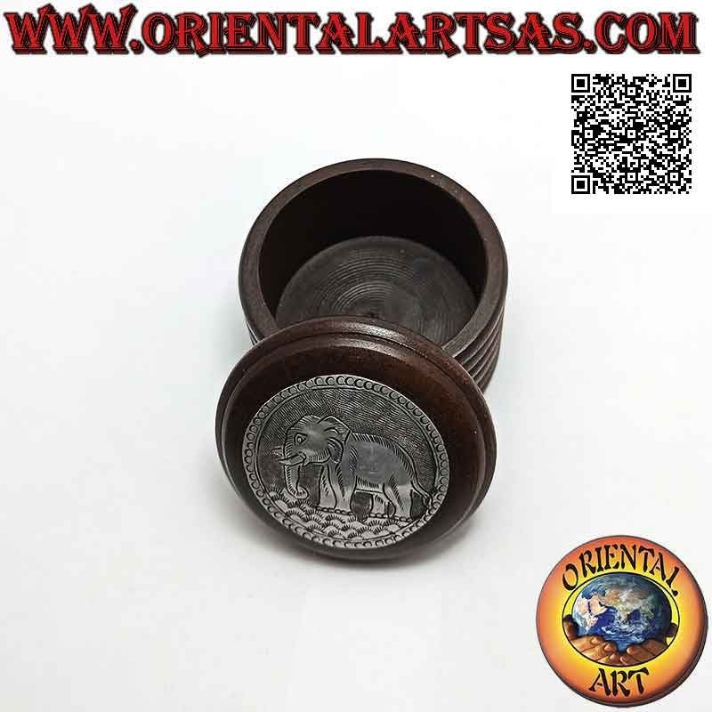 Boîte à bijoux ronde en bois d'acajou avec plaque en maillechort ou argent (naturel)