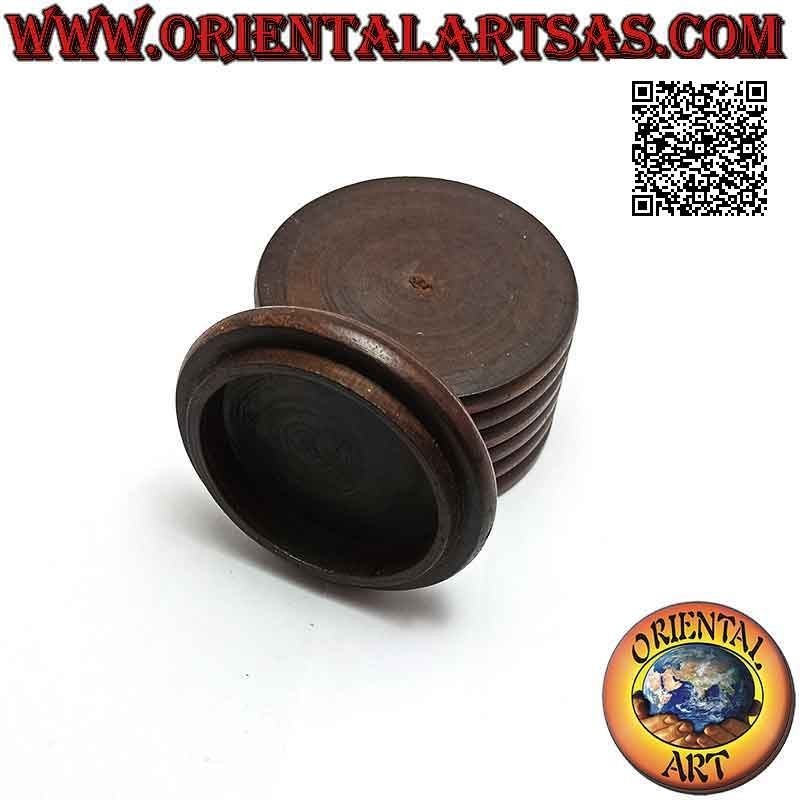 Round jewelry box in mahogany wood with nickel silver or silver plate (natural)