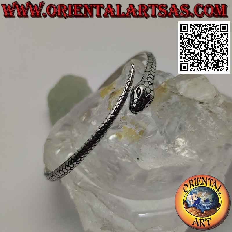 Bracciale rigido in argento 925‰ a forma di serpente "ouroboros" (uroboro)