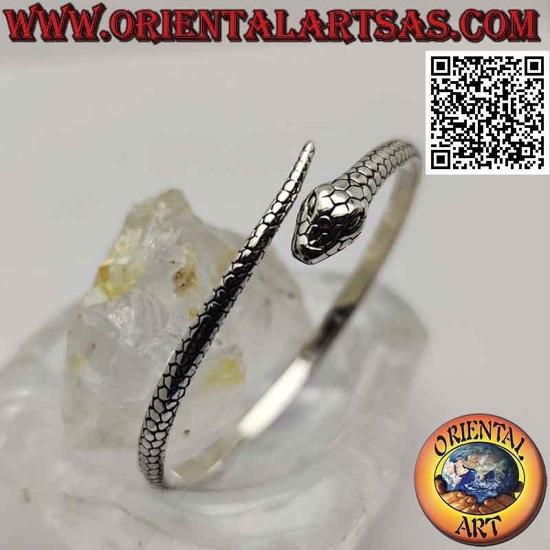 Bracciale rigido in argento 925‰ a forma di serpente "ouroboros" (uroboro)