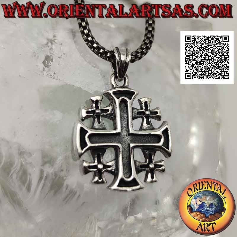 Silver pendant, cross of Jerusalem (of the Knights of the Holy Sepulcher) in bas-relief design