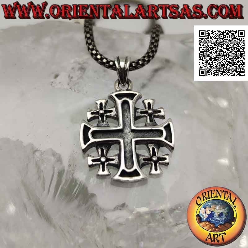 Silver pendant, cross of Jerusalem (of the Knights of the Holy Sepulcher) in bas-relief design