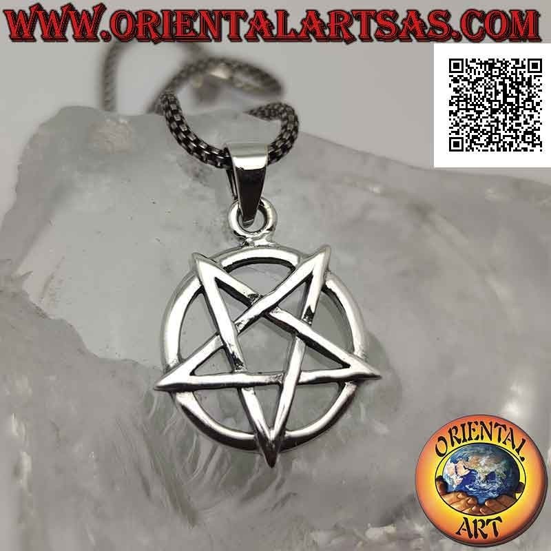 Pendentif en argent, pentacle inversé (pointant vers le bas) lisse sur cercle