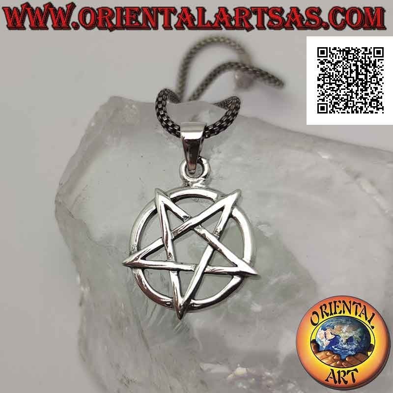 Silver pendant, inverted pentacle (pointing down) smooth on circle
