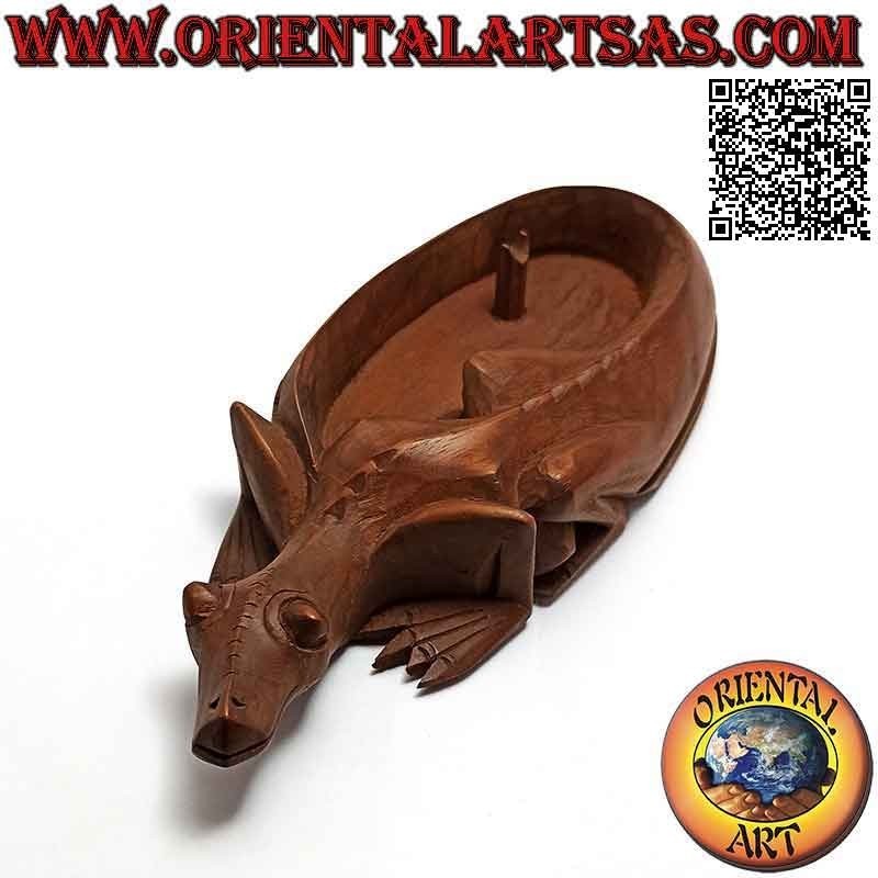 Agamidae-shaped ashtray, scaled reptile with mahogany wood cigarette holder (left)