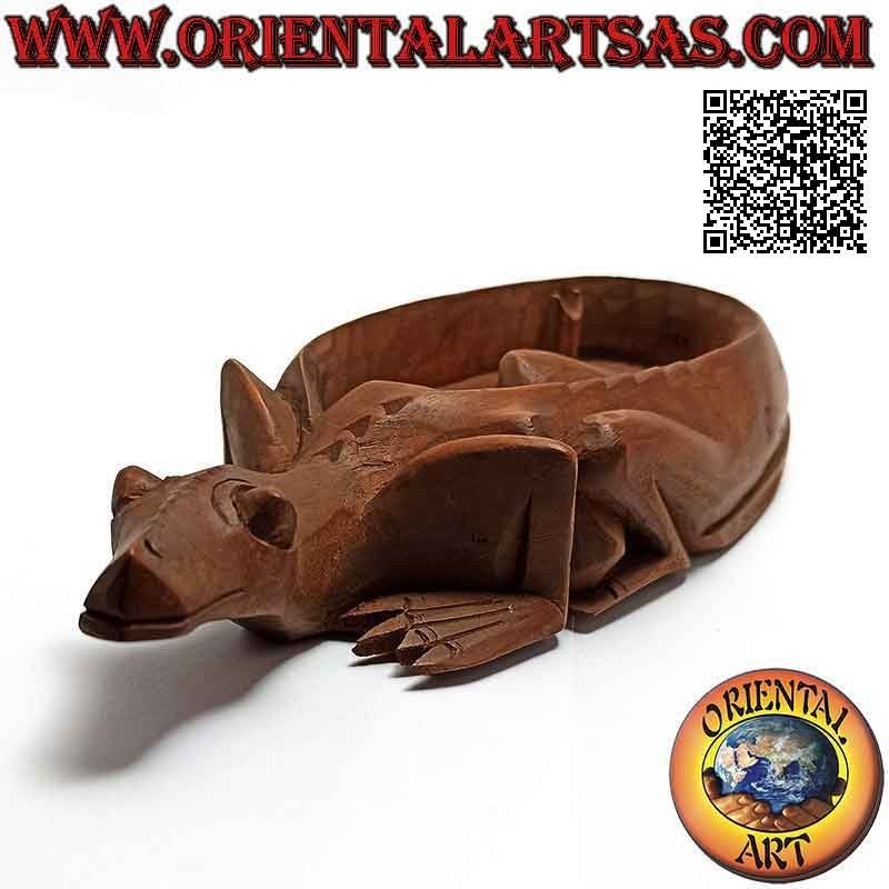 Agamidae-shaped ashtray, scaled reptile with mahogany wood cigarette holder (left)