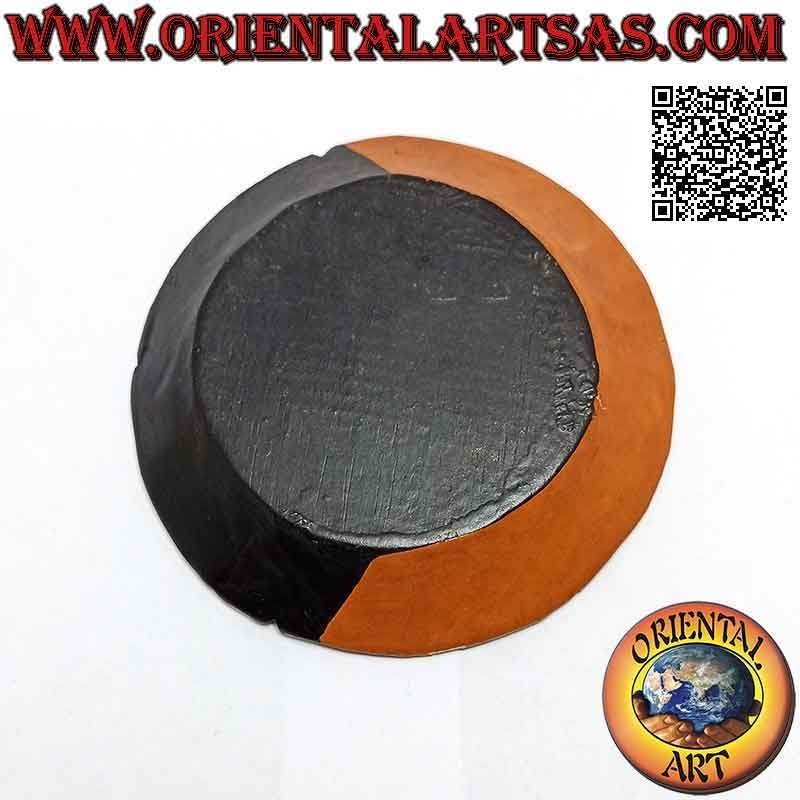 Round flat ashtray with "sun and moon" painted decoration in balsa wood (small)