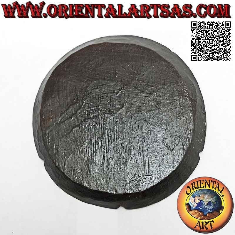 Runder flacher Aschenbecher mit bemaltem Dekor "Sonne und Mond" aus Balsaholz (mittel)