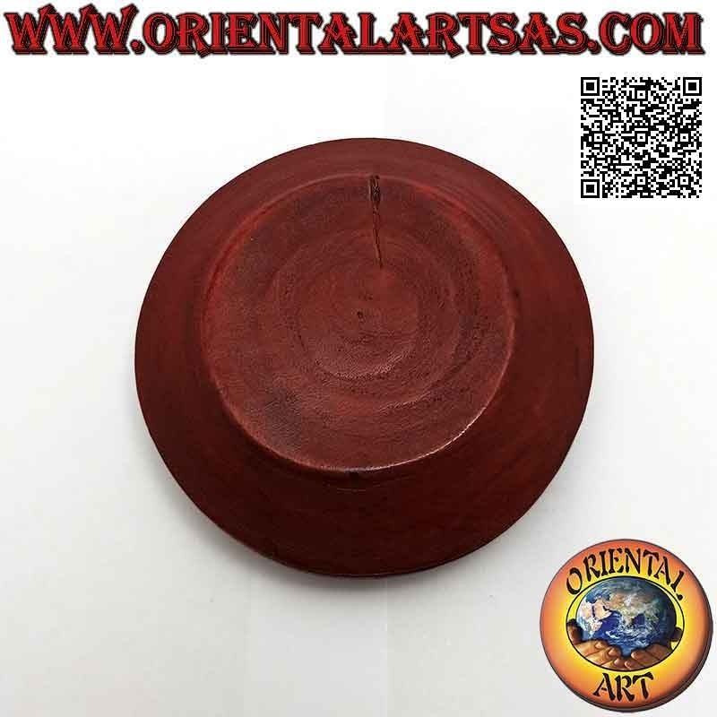 Posacenere tondo in legno di mogano con piastra di alpacca o argentone (rosso)