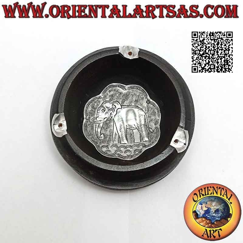 Cendrier rond en bois d'acajou avec plaque en maillechort ou argent (naturel)