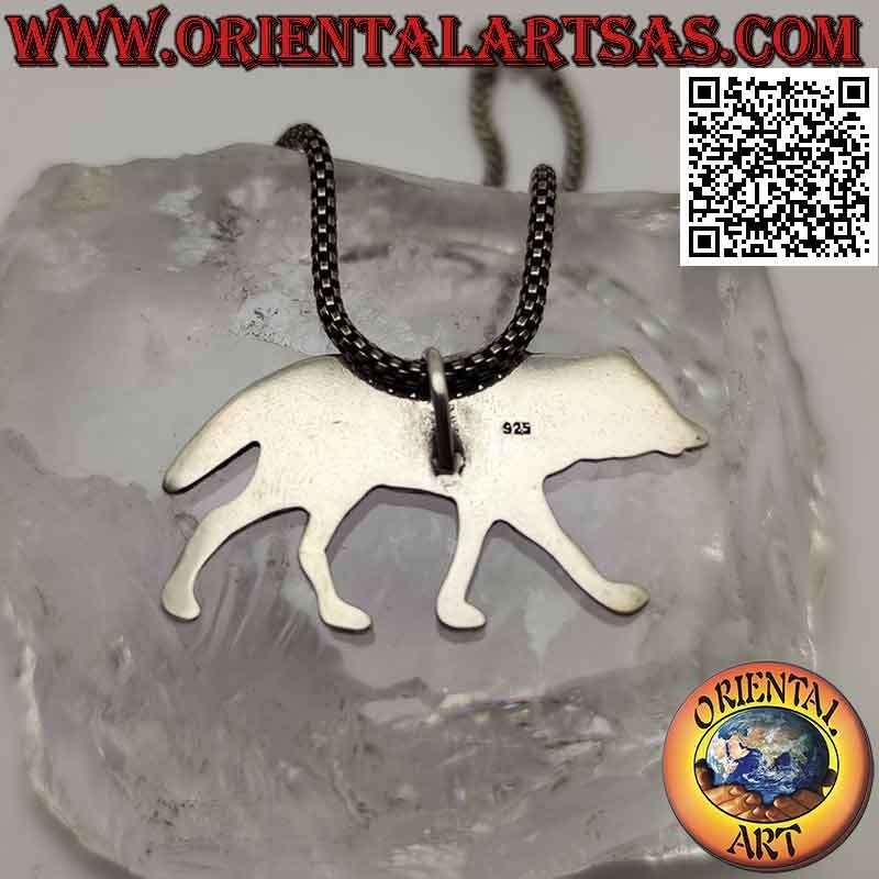 Pendentif en argent, loup marchant de profil