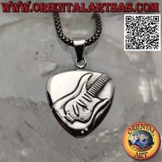 Pendentif médiator en argent avec guitare électrique