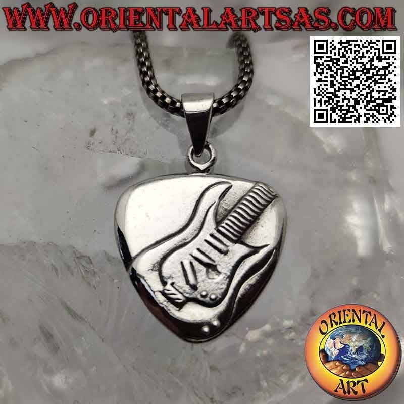 Pendentif médiator en argent avec guitare électrique
