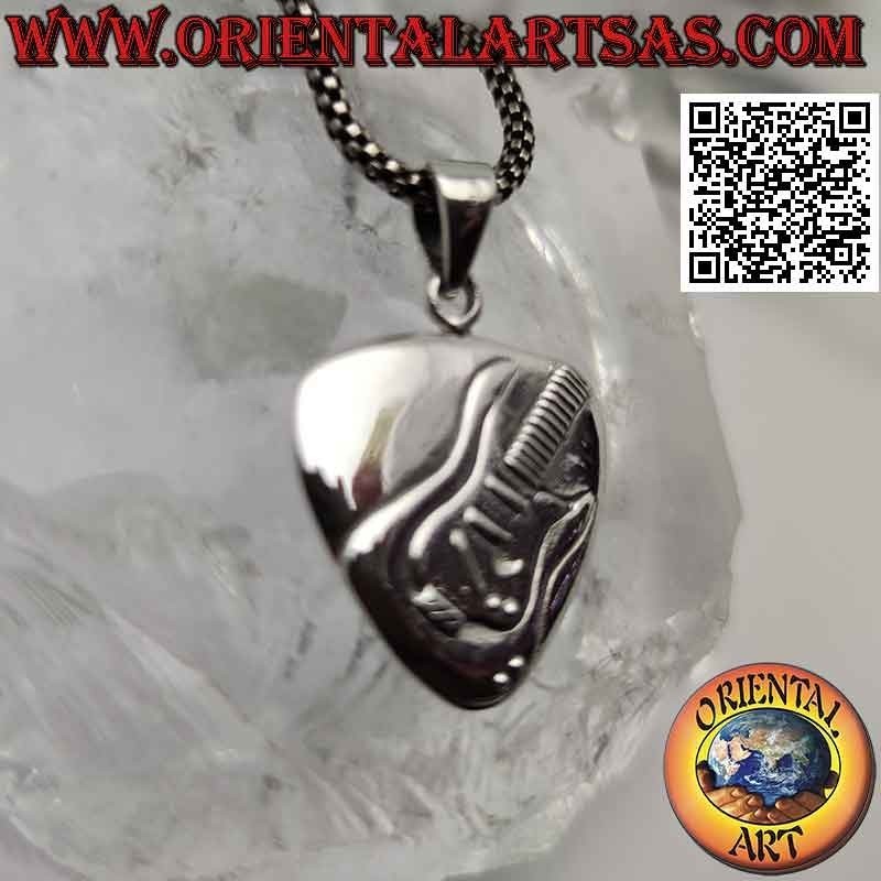 Plectrum pendant in silver with electric guitar