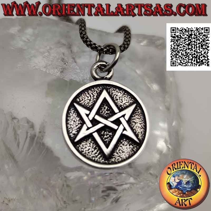 Silver pendant, medal with unicursal hexagram (symbol of the Thélema or Thelema religion)