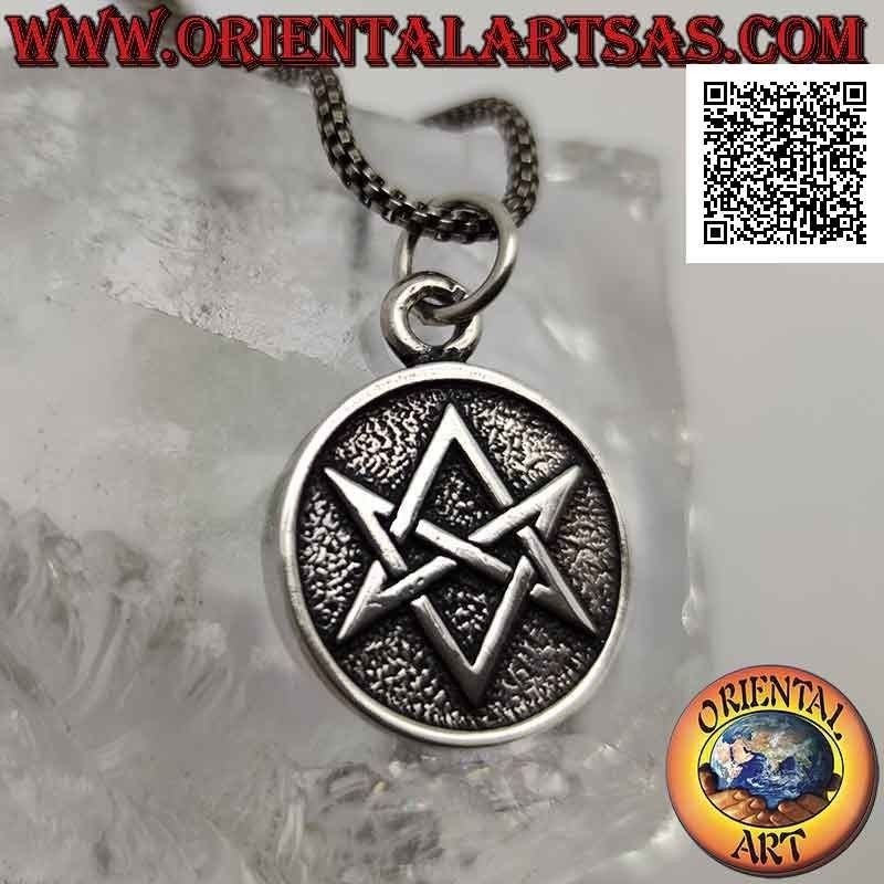 Ciondolo in argento, medaglietta con esagramma unicursale (simbolo della religione Thélema o Thelema)