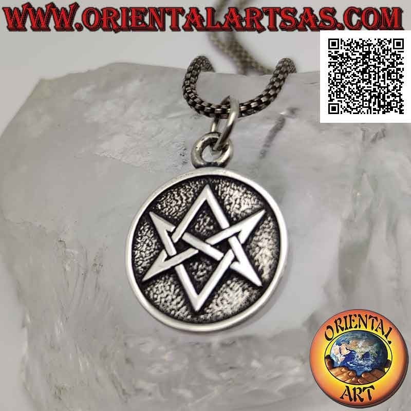 Colgante de plata, medalla con hexagrama unicursal (símbolo de la religión Thélema o Thelema)