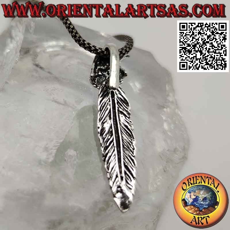 Silver pendant, feather with hooked royal eagle head