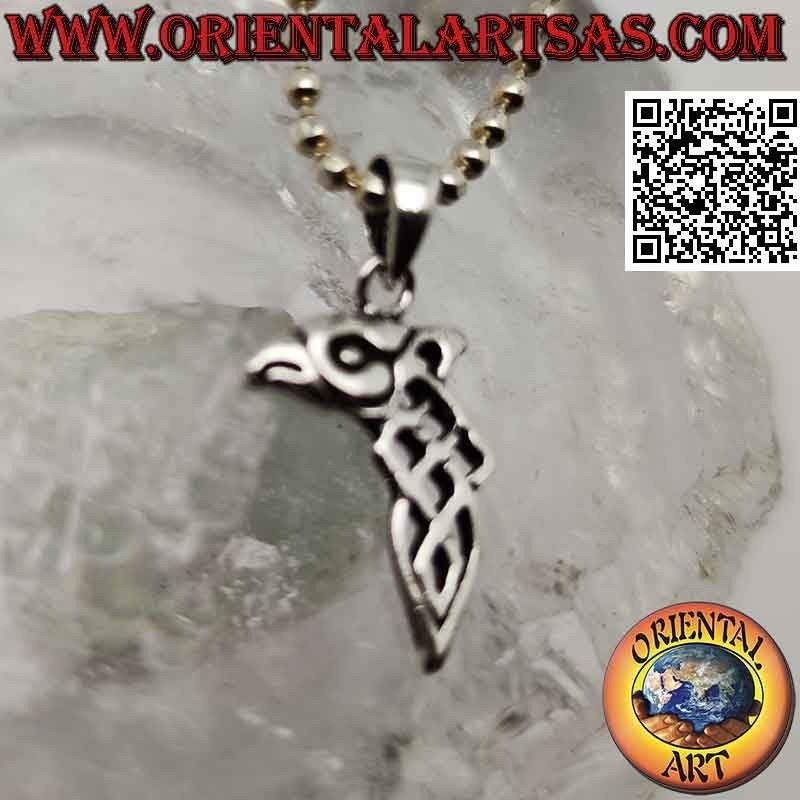 Pendentif en argent, noeud celtique avec tête de raptor sur le dessus