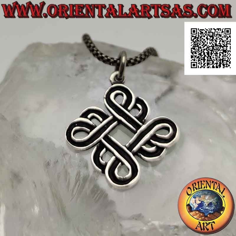 Silver pendant, mystical knot of longevity and health (Feng Shui good luck)