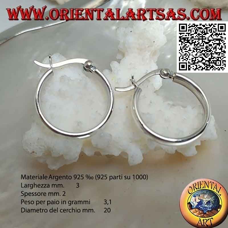 Pendientes de plata, círculos lisos triturados 3 x 2 x 30 mm (palanca)
