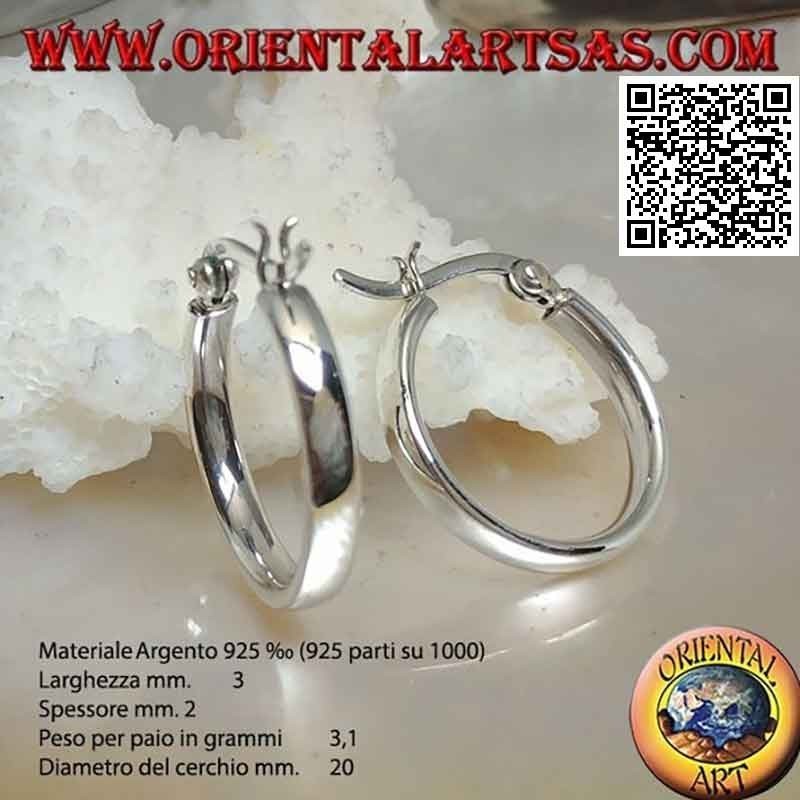 Orecchini in argento, cerchi lisci schiacciati da 3 x 2 x 30 mm (leva)