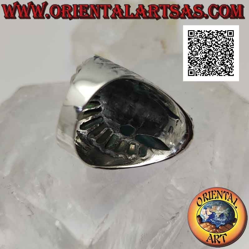 copy of Bague en argent, grosse tête d'Indien d'Amérique avec plumes d'ormeau (paua)