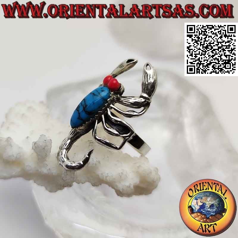 Silver ring in the shape of a scorpion with a turquoise back
